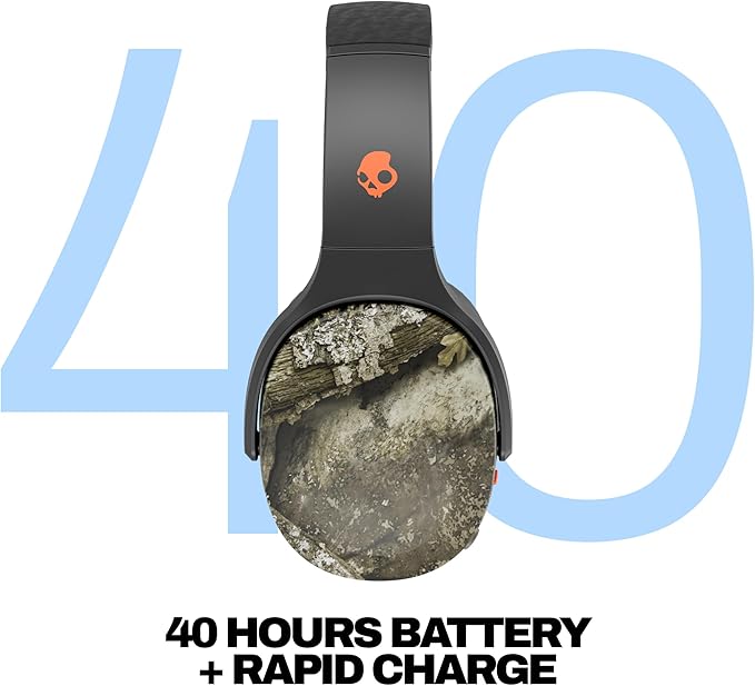 Skullcandy Crusher Evo Wireless Bluetooth Headphones with Multi-Sensory Bass, Noise Isolating Over-Ear Fit, Up to 40 Hours Battery, Microphone for iPhone Android - Realtree APX Black/Orange