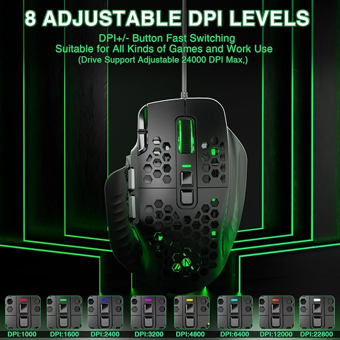 SOLAKAKA SM809 Wired MMO Gaming Mouse, with 9 Side Buttons RGB Mouse, 24000 DPI High-Precision Optical Sensor, Ergonomic Mice, 16 Programmable Macro Shortcuts/Remapping PC Gaming Mouse for FPS Games