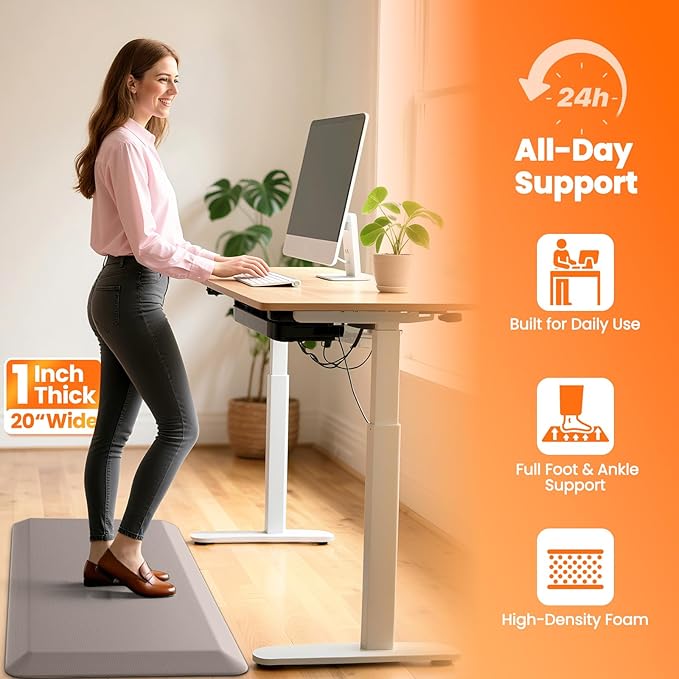 Kitchen Mats for Floor, 1 Inch Extra-Thick Kitchen Rugs, Non-Slip & Waterproof Standing Desk Mat, Comfort Anti Fatigue Mats for Kitchen Floor, Home, Sink, Office (20" X 39", Khaki)