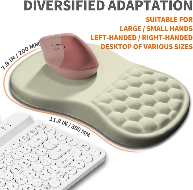 Ergonomic Joint Wrist Support Mouse Pad with Memory Foam Cushion Massage Bump, Carpal Tunnel Pain Relief Mousepad Slope Design for Wrist Rest, 11.8x7.9 in, Beige