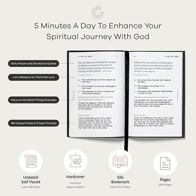 Christian Prayer Journal - God, Goodness & Gratitude - Faith-Based Gratitude and Devotional Journal for Daily Prayers, Bible Study, and Spiritual Growth - Black Leather Hardcover