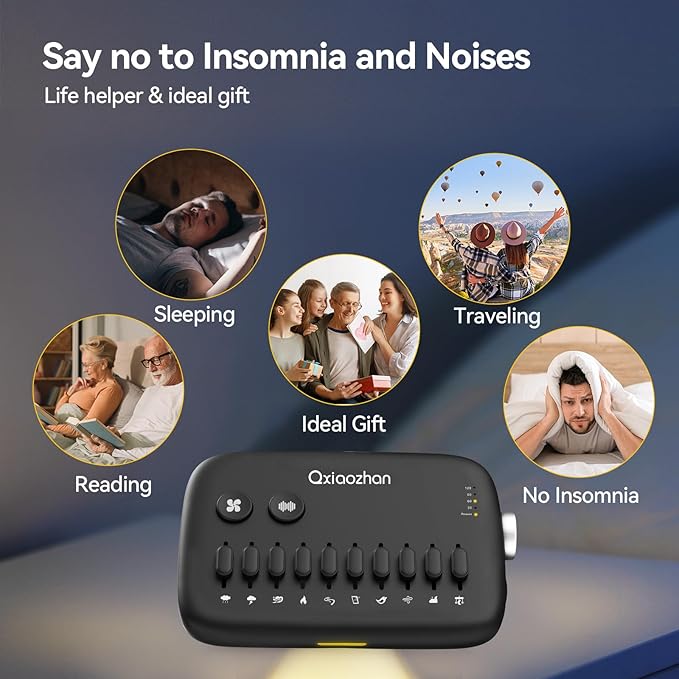 White Noise Sound Machine with 30 Soothing Sounds, Slide-Rail Button Design for DIY Scene Modes, Rechargeable & Portable Sleep Sound Machine for Adults, Baby, Kids, Travel, Gifts (Black)