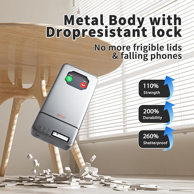 iDiskk Metal Lock Box, Lock Box for Phone with Timer to Help Kids,Students, AdultsSelf Control, Portable Smartphone Jail Storage for Sumsung/Google/iPhone，Family Time Container improve bad habits-Grey