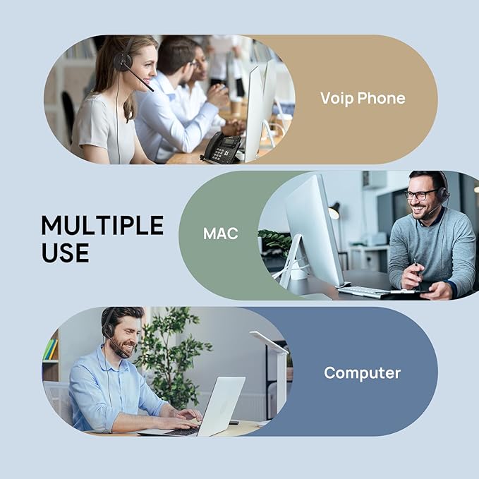 Yealink UH34 USB Headset with Mic, Single Ear Wired Headphones with Noise Cancelling Microphones, Professional Work Headphones VoIP Phone Computer Call Center Office,Ultra Light Mono