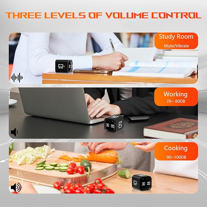 Cube Pomodoro Timer, Desk Productivity Timer 5/10/30/60 Minutes & Custom Countdown, Adjustable & Silent Visual Timer, ADHD Tool Flip Rotating Portable Multi Timers for Study Task Work Kitchen School