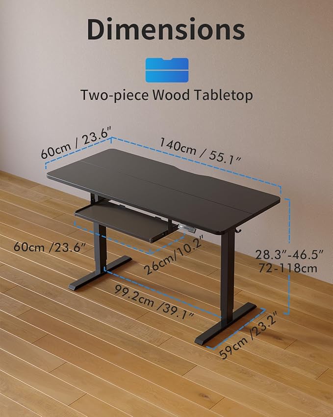 FEZIBO Standing Desk with Keyboard Tray, 55 x 24 Inch Adjustable Height Sit Stand Desk with Memory Presets for Home Office, Ergonomic Computer Workstation, Black