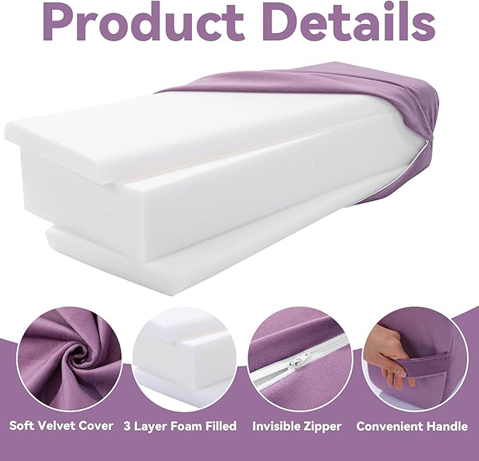 MABOZOO Yoga Bolster Set, Velvet Cover High Density Foam Pillows for Restorative Yoga and Meditation, Rectangular and Cylinder Bolster Pillow Meditation Cushion Pillow For Women Leg