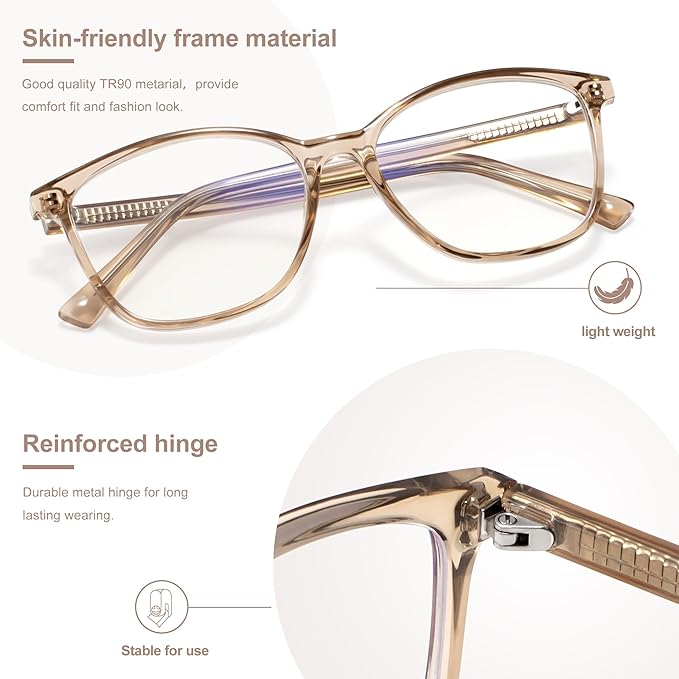Madison Avenue Blue Light Blocking Glasses Anti Eyestrain UV Glare Blue Light Glasses for Women with Case, TV Phone Computer Gaming Eyeglasses (Coffee Brown)