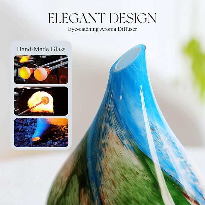 Porseme 150ml Essential Oil Diffuser Glass Color Changing Aroma Air Diffusers Aromatherapy Ultrasonic Cool Mist Humidifier 6 Running Hours Waterless Auto-Off for Sleeping Yoga Office Spa (Blue Grass)