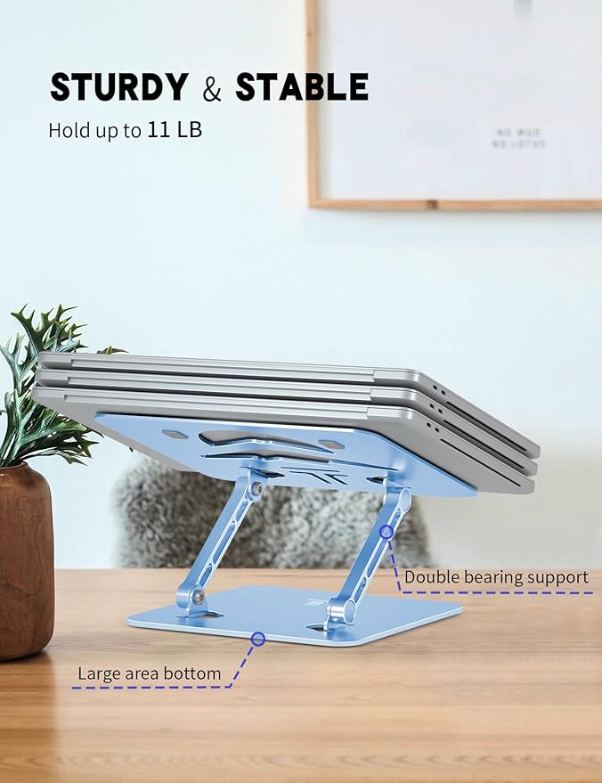Laptop Stand Adjustable Laptop Holder for Desk, Foldable Laptop Riser Portable Computer Stand Compatible with MacBook, Lenovo, HP and All Laptops up to 15.6 inches Diamond Blue
