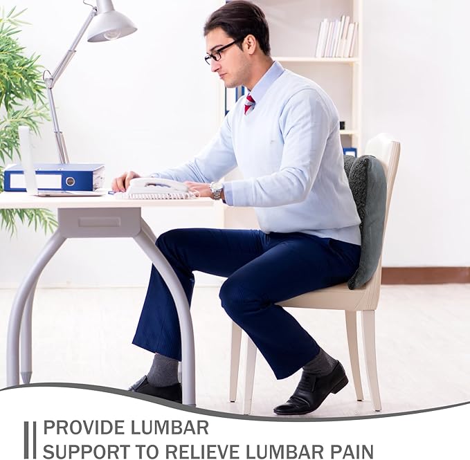 Queekay Fleece Lumbar Support Pillow 3 Section Back Pillow Office Chair for Back Support Comfortable Lumbar Cushion for Car Seat Pain Relief Sofa Rest(Dark Gray)