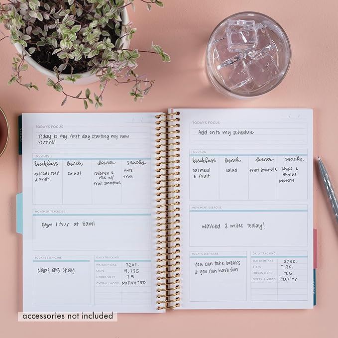 Erin Condren Coiled A5 Daily Wellness Planner, Features 160 Pages of Thick, Bleed Resistant 80 Pound Paper Boost Productivity, Durable, Pretty, Cute, Stylize