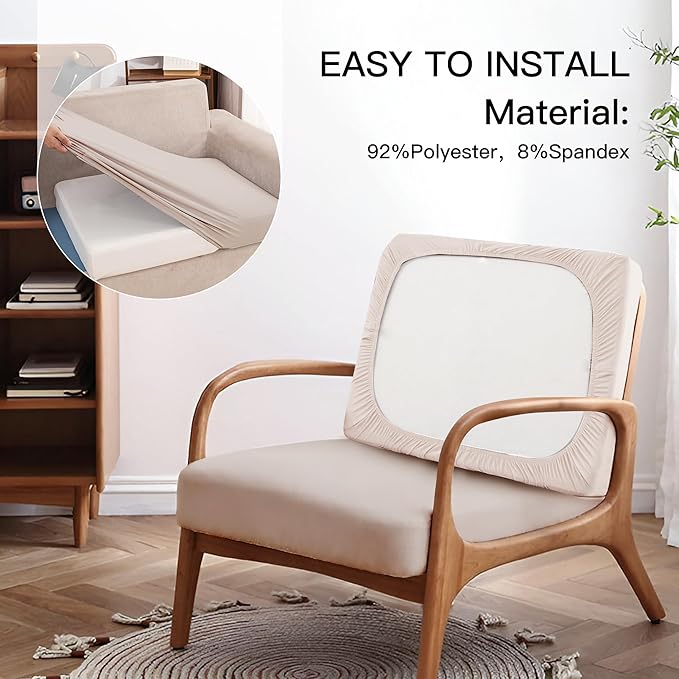 8Pcs Outdoor Cushions Covers Waterproof, Patio Cushion Covers, Stretch Cushion Covers Replacement,Cushion Slipcovers, Furniture Cushion Covers (Beige, 8PCS)