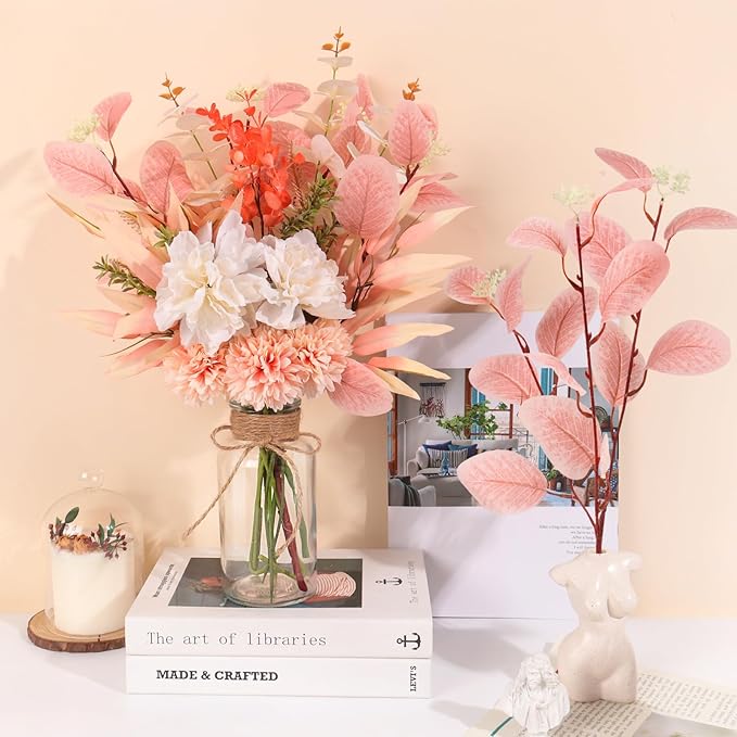 Fake Flowers Faux Flowers in Vase, Artificial Flowers with Vase, Floral Arrangements Artificial Plants Boho Silk Flowers Bouquet for Home Decor Indoor Dining Table Centerpieces Decorations (Champagne)