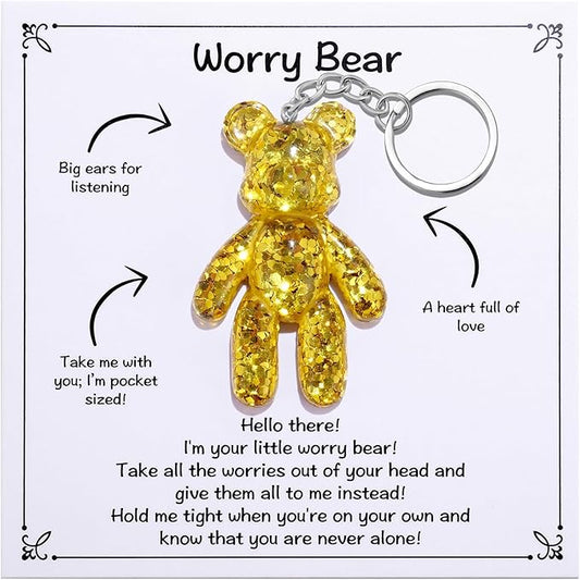 Worry Bear, Pocket Bear Hug, Anxiety Gifts for Women Men, Mental Health Positivity Gift, Stress Reliefs Gifts for Her, Thoughtful Gift for School Anxiety, Gold