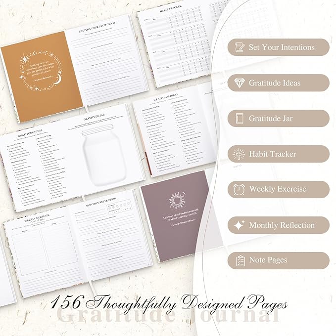 Lanpn Daily Gratitude Journal for Woman Men, The 5 Minute Gratitude Diary with Prompts, Leather Mindfulness Affirmation Planner, Mental Health Guided Notebook Better Every Day Reflection, 156 Page