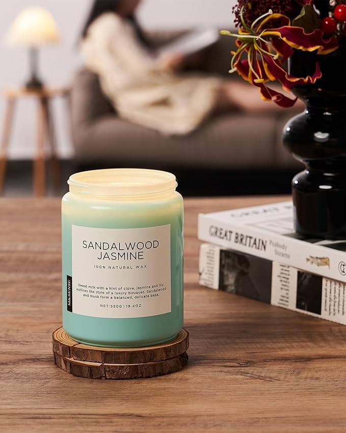 M&SENSE Sandalwood Jasmine Scented Candles, Large Soy Natural Long Lasting 19.4oz 110 Hour Burning Floral Non Toxic Double Wick Aromatherapy Candle Gifts for Women Friend