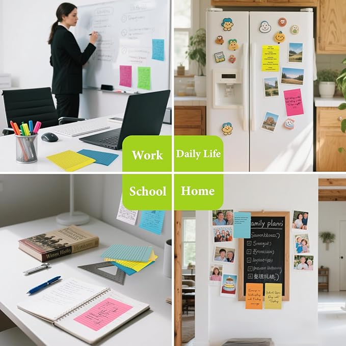 12 Pads Lined Sticky Notes 4x6 Sticky Notes with Lines Self-Stick Note Pads 12 Bright Multi Colors Big Rectangular Sticky Note for Office,Home,School, Meeting, 33 Sheet/Pad