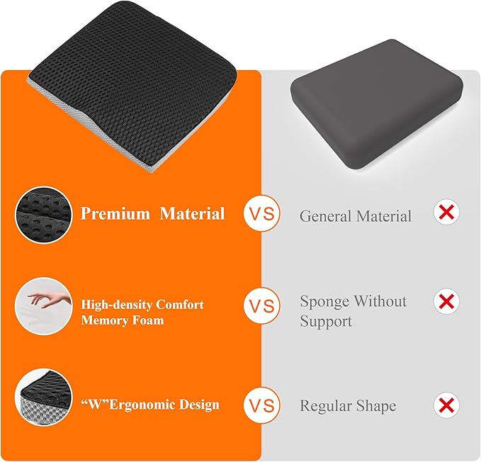 kingphenix Premium Car Seat Cushion, Memory Foam Driver Seat Cushion to Improve Driving View- Coccyx & Lower Back Pain Relief - Seat Cushion for Car, Truck, Office Chair (4D Mesh Classic Black)