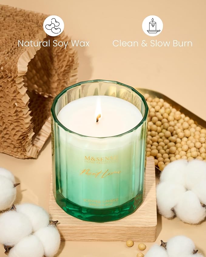 M&SENSE Mint Scented Candle - 10.6oz Natural Soy Wax 60-Hour Long Lasting Burn Time Non Toxic Relaxing Candle for Summer, Yoga, Spa & Stress Relief for Family Friends