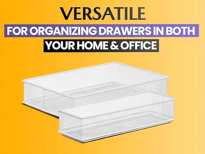 YBM HOME Silver Mesh Drawer Cabinet and or Shelf Organizer Bins, School Supply Holder Office Desktop Organizer Basket (2, 3x6x2 Inch)