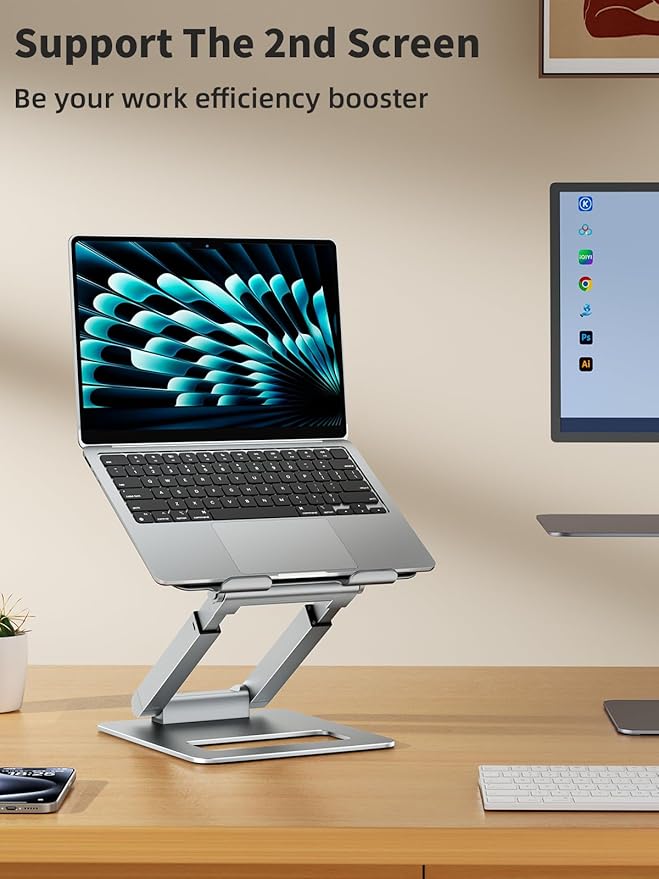 tounee Laptop Stand for Desk Adjustable Height, Telescopic Computer Stand with Pull Out Design Ergonomic Laptop Riser Fits All Laptops 10-17"-Silver