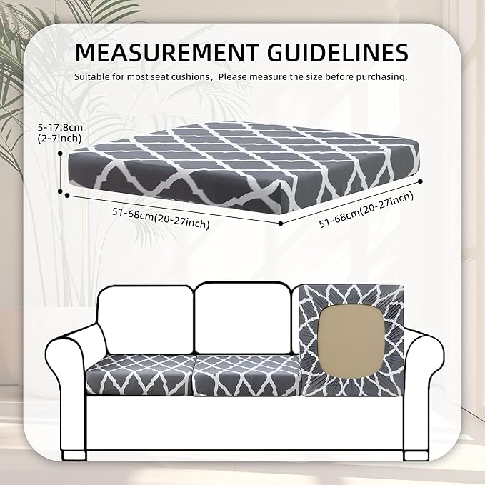 8Pcs Stretch Patio Cushion Covers,Outdoor Couch Covers Replacement,Outdoor Couch & Sofa Slipcovers,for Patio Furniture Cushion Covers,Washable Reusable Furniture Protector (BTC02-Gray,Cover Only)