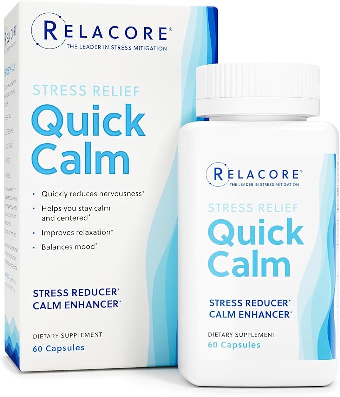 Quick Calm Mood Support Supplement with Ashwagandha, L-Theanine, Rapid Stress Relief and Relaxation – Cortisol Supplement - 60 ct