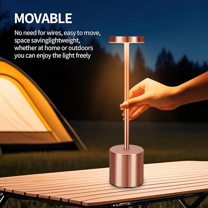 2 Pack Rechargeable Cordless Metal Table Lamps, LED Bedside Lamps with 3-Color Dimming, Portable Small Desk Lamps for Bedroom, Outdoor, Restaurant, Bar, Café, Camping Use
