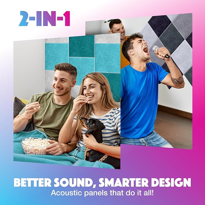 18 Pack Acoustic Panels Self Adhesive Sound absorbing Wall Panels, High Density Dampening Panel, 12X12X0.4 Inch Square Wall Panels in Home,Office,Reccording Room,Studio (Light Turquoise)