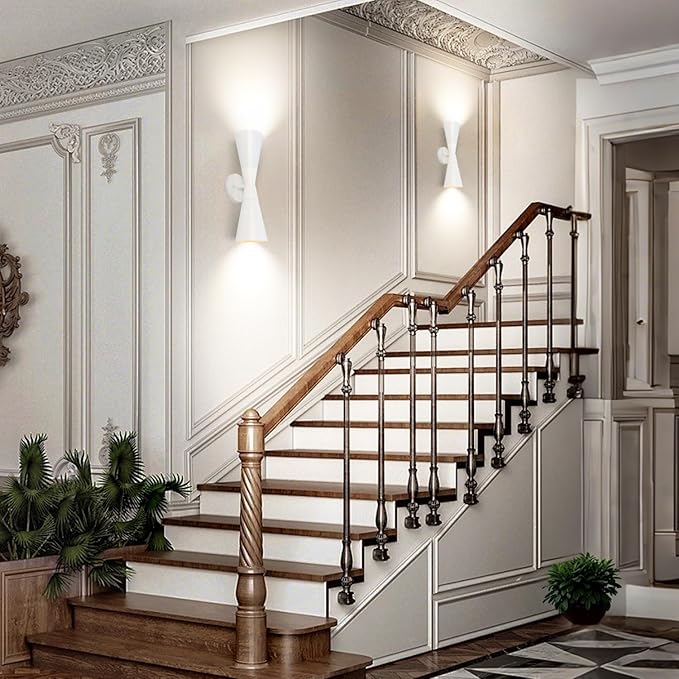 Modern Indoor Wall Sconce Up and Down White Wall Sconce Mid Century Indoor Wall Light Fixture Hardwired Wall Mounted Lamp for Living Room Bathroom Bedroom Hallway 15 Inch