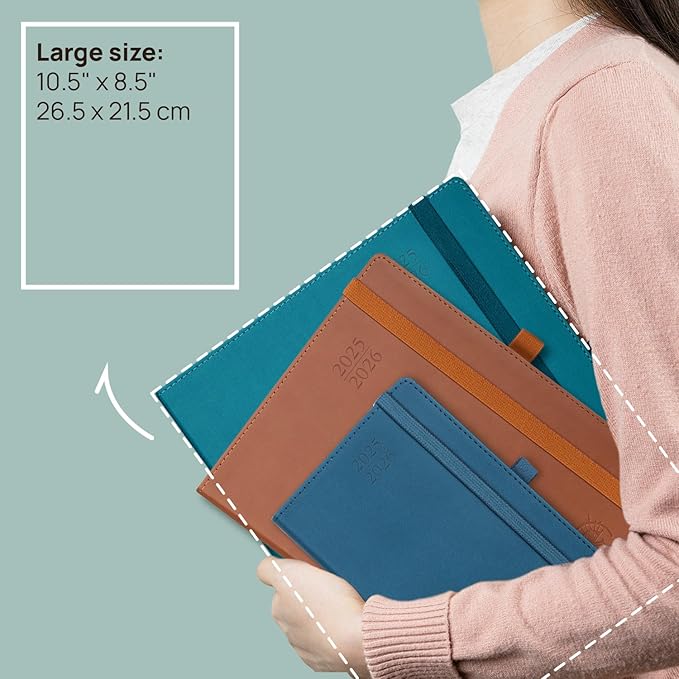 POPRUN Planner 2025-2026 (Large - 8.5'' x 10.5'') Academic Weekly Calendar (July 2025 - June 2026) with Hourly Time Slots, Monthly Tabs, 100GSM Thick Papers, Leather Soft Cover - Night Sky Blue