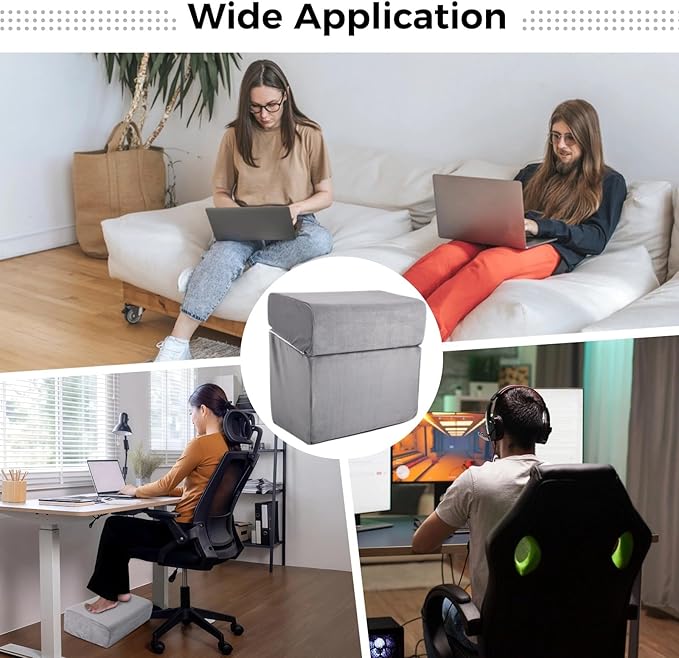 Adjustable Foot Rest Under Desk, Ergonomic Foot Support Cushion, Under Desk Ottoman with Washable Cover, Anti-Slip Design, Ideal for Office, Work, and Home Use (Gray)