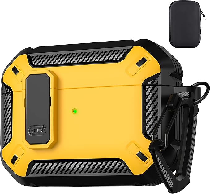 Maxjoy AirPods Pro 2nd/1st Generation Case Cover with Lock, AirPods Pro 2 Protective Case with Keychain Compatible with Apple AirPod Pro2 2023 USB C Cable 2022 Lightning Cable/ Pro1 2019, Yellow