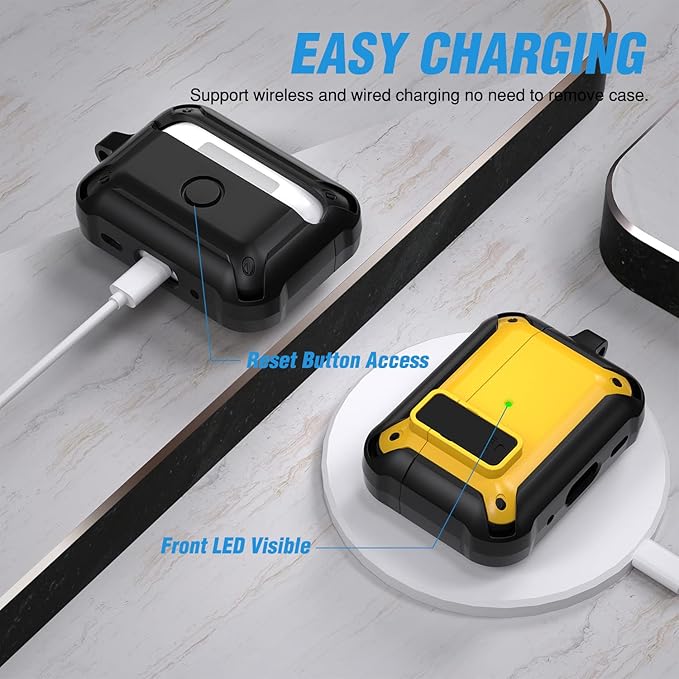 Valkit Armor Series Full-Body Shockproof Protective Case Cover for AirPods Pro 2nd/1st Generation Charging Case with Carabiner Keychain, LED Indicator, and Accessory Pouch