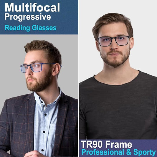 4 Pack Progressive Multifocus Reading Glasses for Men Women TR90 Sports Style Anti-Blue Light Computer Readers
