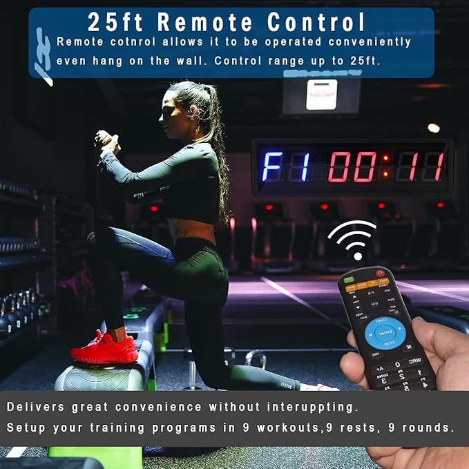 Large Countdown Clock Interval Gym Timer with Remote Wall Mount Ultra-Clear Digital Gym Clock for Workout 15" x 4.7" Aluminum Housing 6ft Power Cord