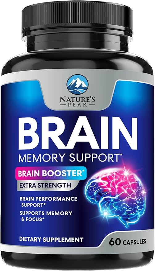 Brain Memory Supplement Pills - Nootropics Support for Concentration, Clarity, Alertness & Focus - Brain Health with Bacopa, Cognitive Vitamins, Phosphatidylserine, DMAE - Brain Booster - 60 Capsules