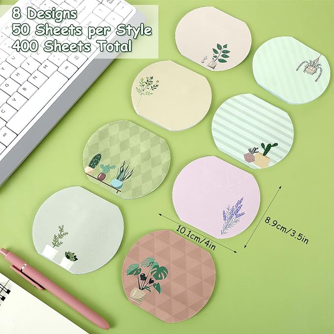 8Styles Plant Sticky Notes Cute, Spring Theme Note Pads Set, Fishbowl Shape Funny Leaf Sticky Notes, Aesthetic Succulent Notepads for School Office Work Supplies (50 Sheets Per Pad)