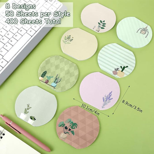8Styles Plant Sticky Notes Cute, Spring Theme Note Pads Set, Fishbowl Shape Funny Leaf Sticky Notes, Aesthetic Succulent Notepads for School Office Work Supplies (50 Sheets Per Pad)