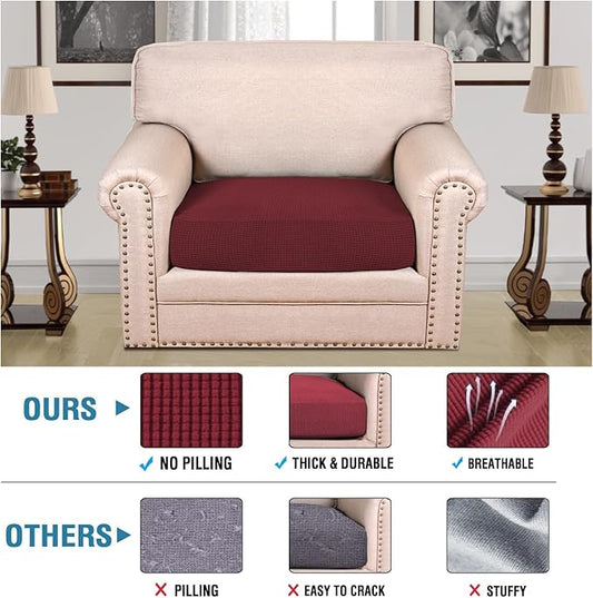 H.VERSAILTEX Super Stretch Individual Seat Cushion Covers Sofa Covers Couch Cushion Covers Slipcover Sets Thick Jacquard Textured Twill Fabric (1 Piece Chair Cushion Cover, Burgundy Red)