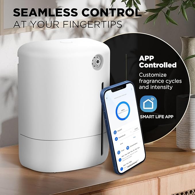 Hotel Scent Diffuser Starter Kit - Waterless Essential Oil Aromatherapy Diffuser - for Home -Cold Air Diffuser Machine for Large Room - App Control - Studio Scent Diffuser - Office Fragrance - White