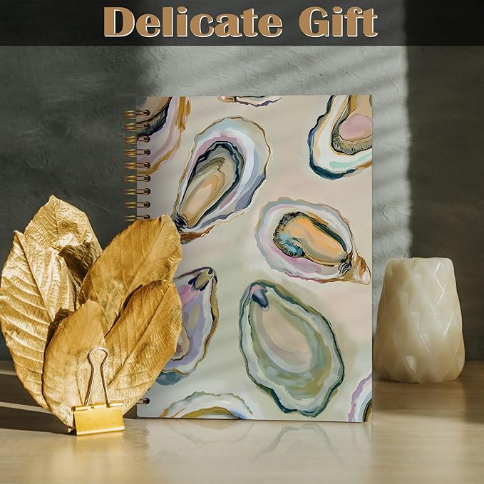 Oyster Gifts Spiral Notebook 5.5x8.3, Coastal Beach Oyster Shell Journal, Ocean Journal Gifts, Beach Notebooks for Note Taking