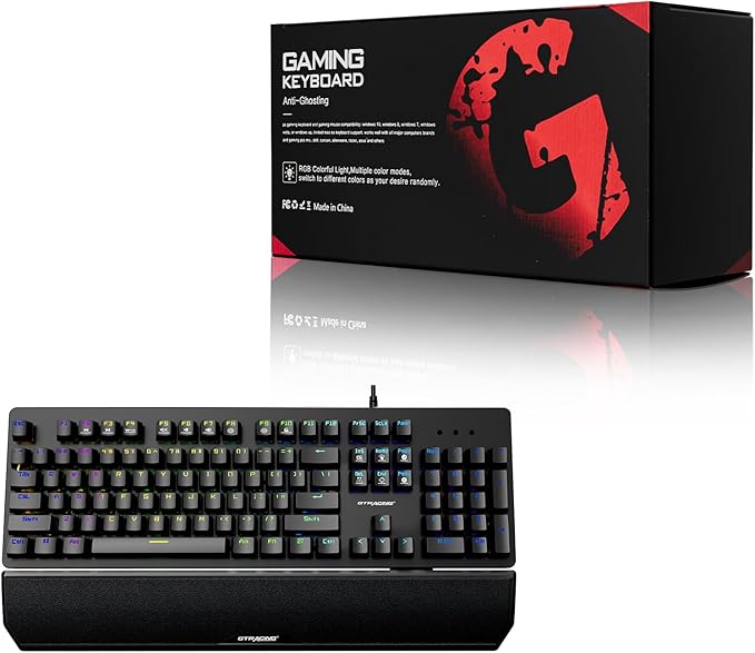 GTRACING Mechanical Gaming Keyboard Typewriter with Wrist Rest, RGB Lighting, Tactile Mechanical Switches, Programmable Macro Keys for Laptop MAC PC Gamer-Blue Switch