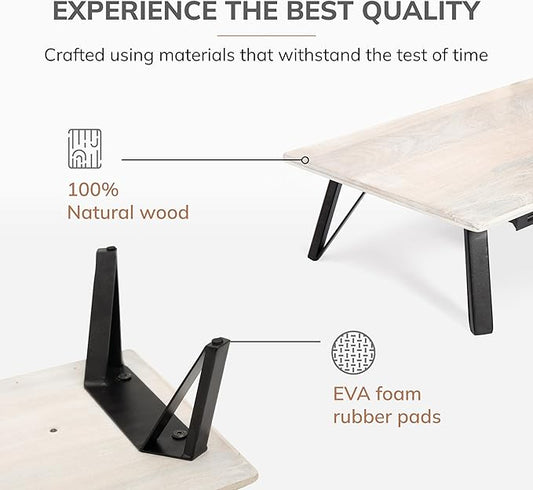 Anji Mountain Monitor Stand - Desktop Organizer & Laptop Riser, Ergonomic Monitor Riser, Space-Saving Monitor Stand for Desk, Durable Construction, Easy Assembly, Ideal for Home & Office,White Wash