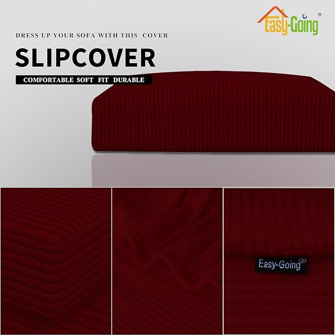 Easy-Going Stretch Cushion Cover Sofa Cushion Furniture Protector Sofa Seat Sofa slipcover Sofa Cover Soft Flexibility with Elastic Bottom(Oversized Sofa Cushion, Wine)