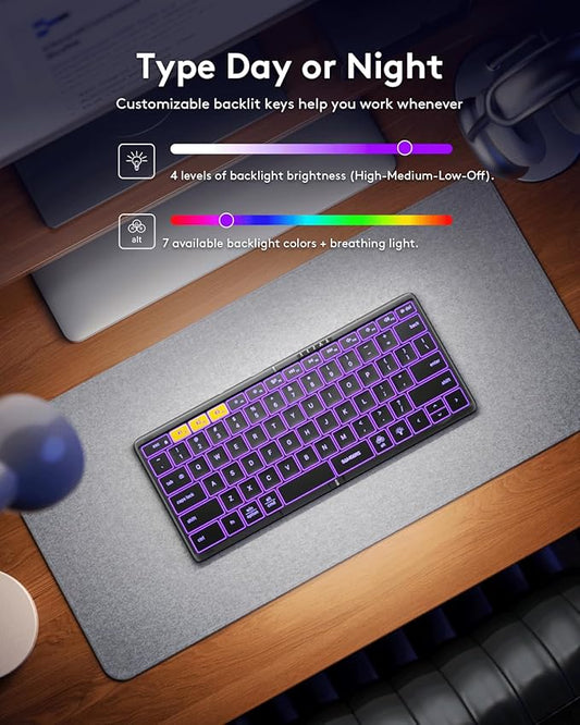 Samsers Full-Size Foldable Bluetooth Keyboard, KF08X Wireless Folding Keyboard with Backlight, Portable Travel Keyboards for iPhone iPad Smartphone Tablet Laptop, Android Windows Mac OS - Black