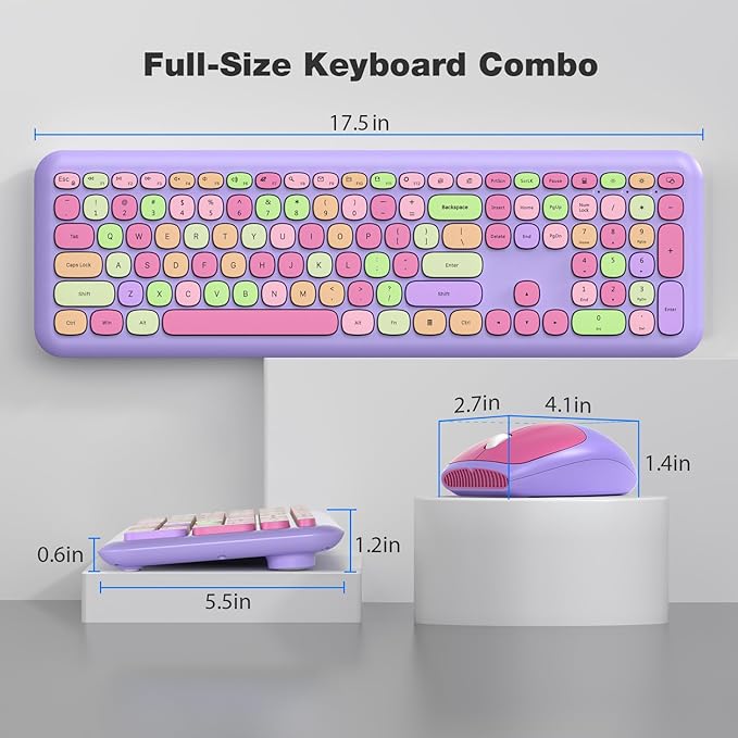 KNOWSQT Wireless Keyboard and Mouse Combo, Pale Purple Full-Sized 2.4G Silent Keycap Colorful Keyboards, USB Dongle Plug Play, for Laptop, Windows, PC, Computer, Desktop