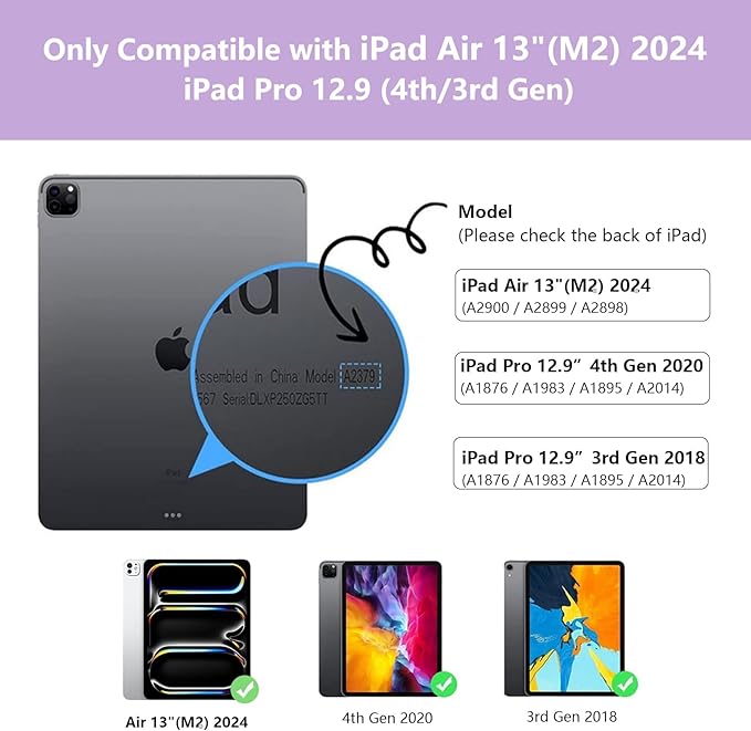 Keyboard Case for iPad Air 13 inch (M3/M2, 2025/2024), Backlit Keyboard for iPad Pro 12.9” inch (4th Gen 2020/ 3th Gen 2018) - Touch Trackpad - 360° Protective Case with Pencil Holder (Light Purple)