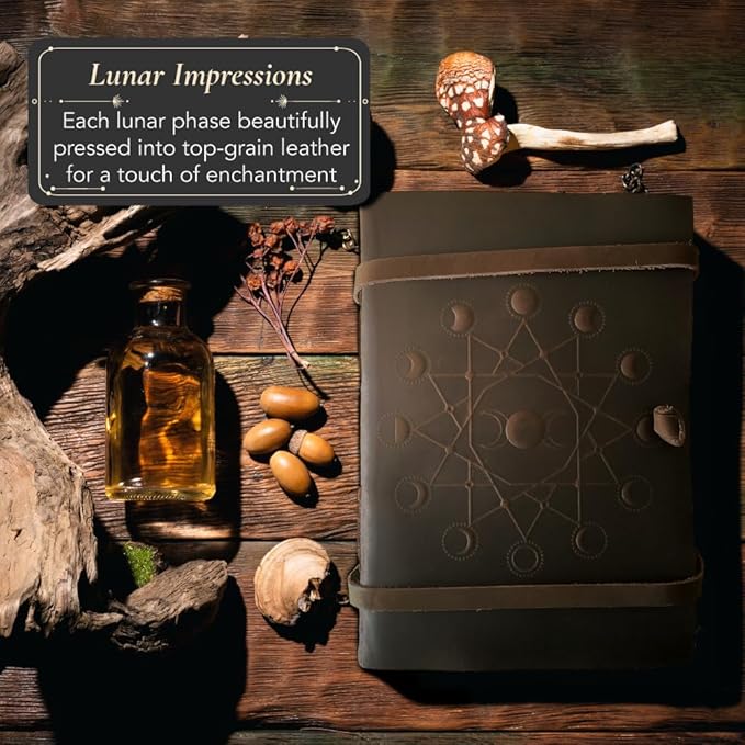 Vintage Leather Journal with Lush Vintage Deckle Paper (5x7 in, Blank) - Spell Book of Shadows - Grimoire Journal - Fantasy Medieval Gifts - Sketchbook - Antique Scrapbook